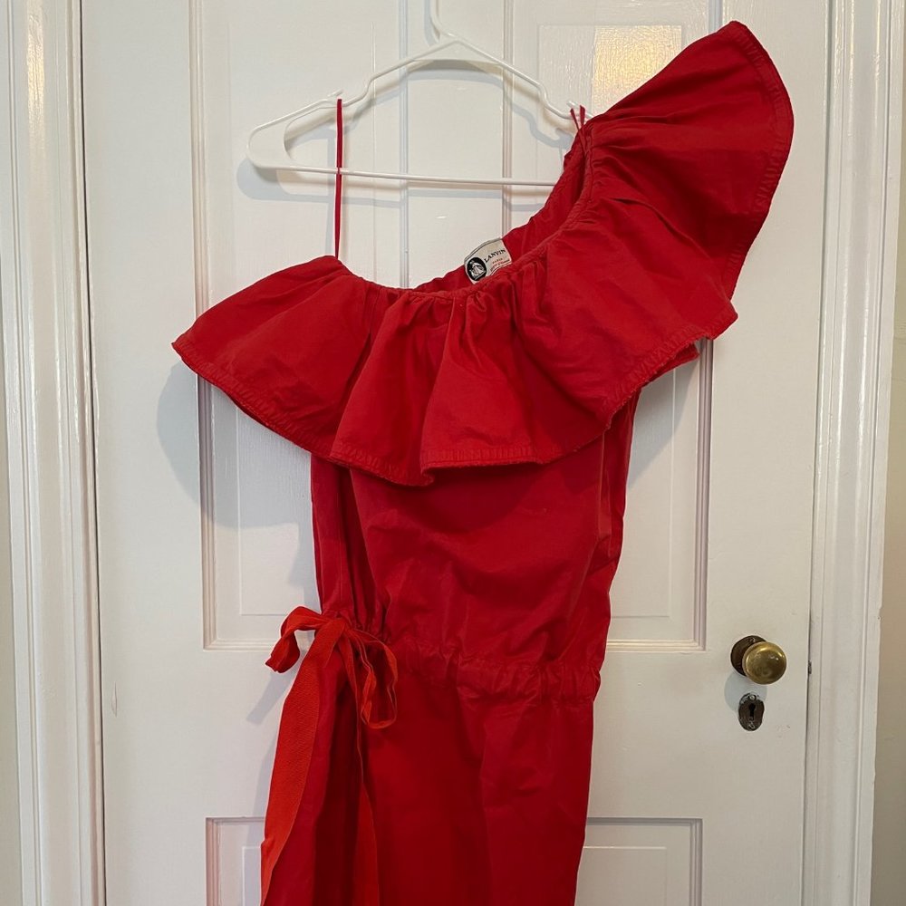 Lanvin one shoulder cotton ruffle dress